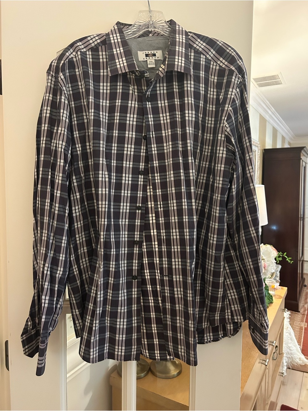 Joseph Abboud Plum and White Plaid Button-Down Shirt